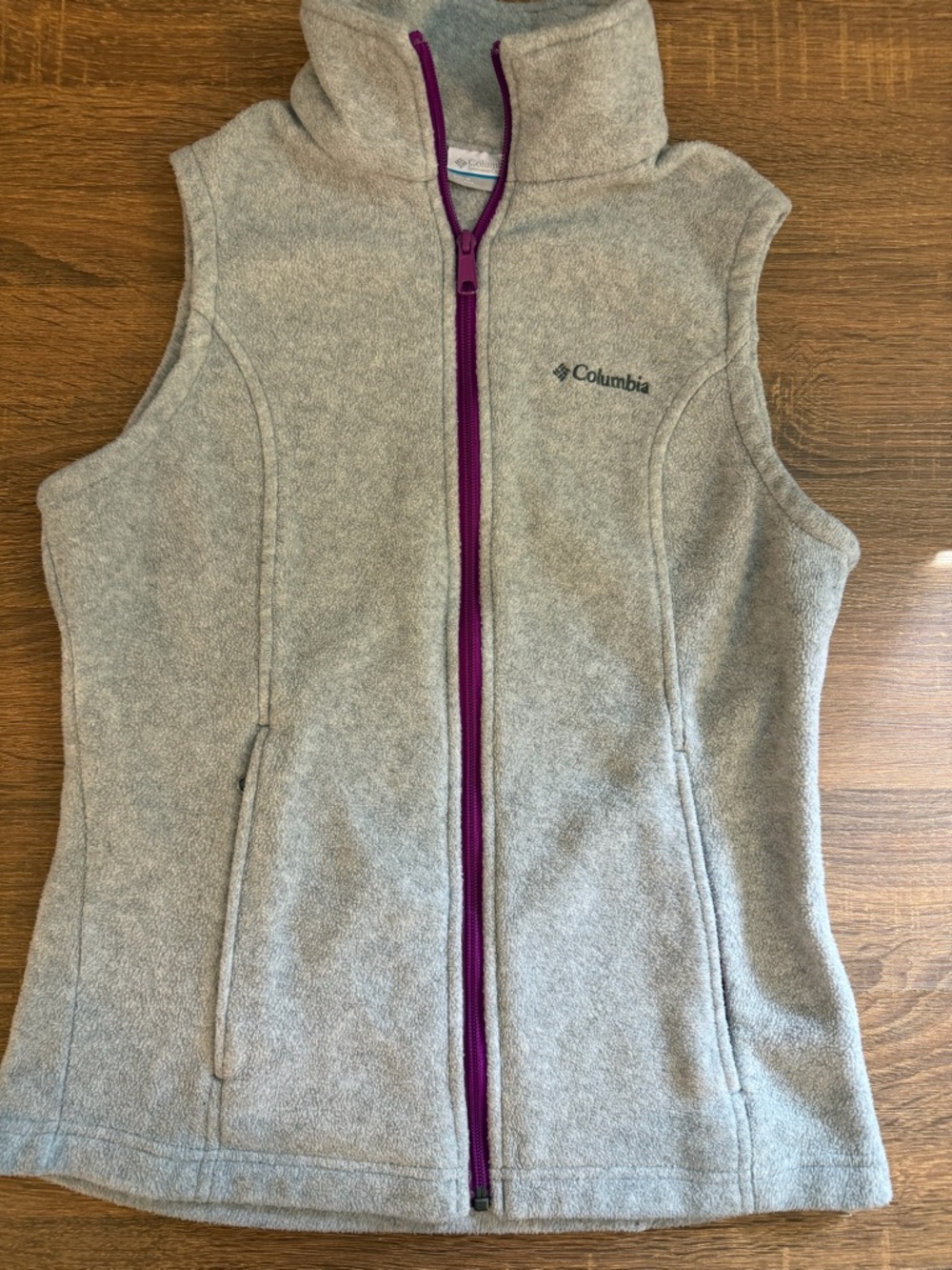 Women’s Columbia Gray Fleece Vest with Purple Trim